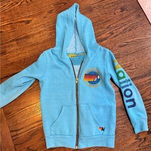 Aviator Nation Kids Light Teal Zip Hoodie with Sleeve Logo